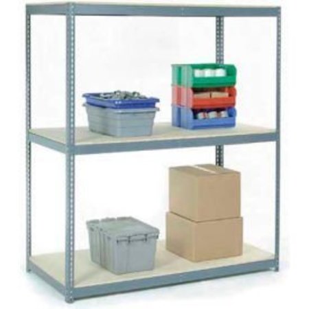 GLOBAL EQUIPMENT Wide Span Rack 48Wx36Dx96H, 3 Shelves Wood Deck 1200 Lb Cap. Per Level, Gray 716690